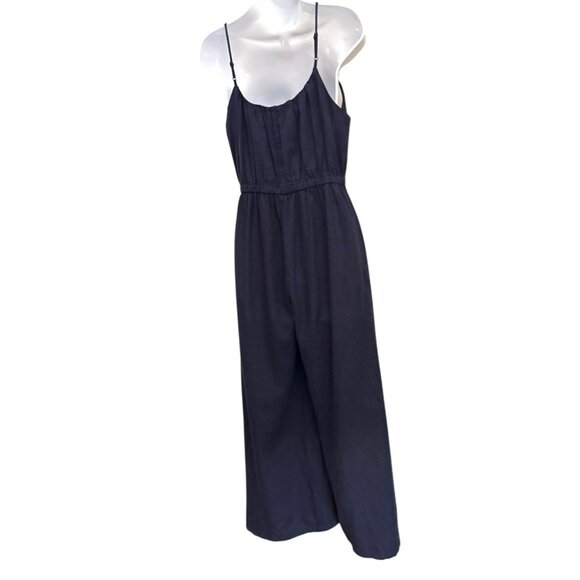 Haute Hippie Navy Jumpsuit XS Wide Leg Boho Linen Blend Resort Wear Coastal Chic - Picture 3 of 5